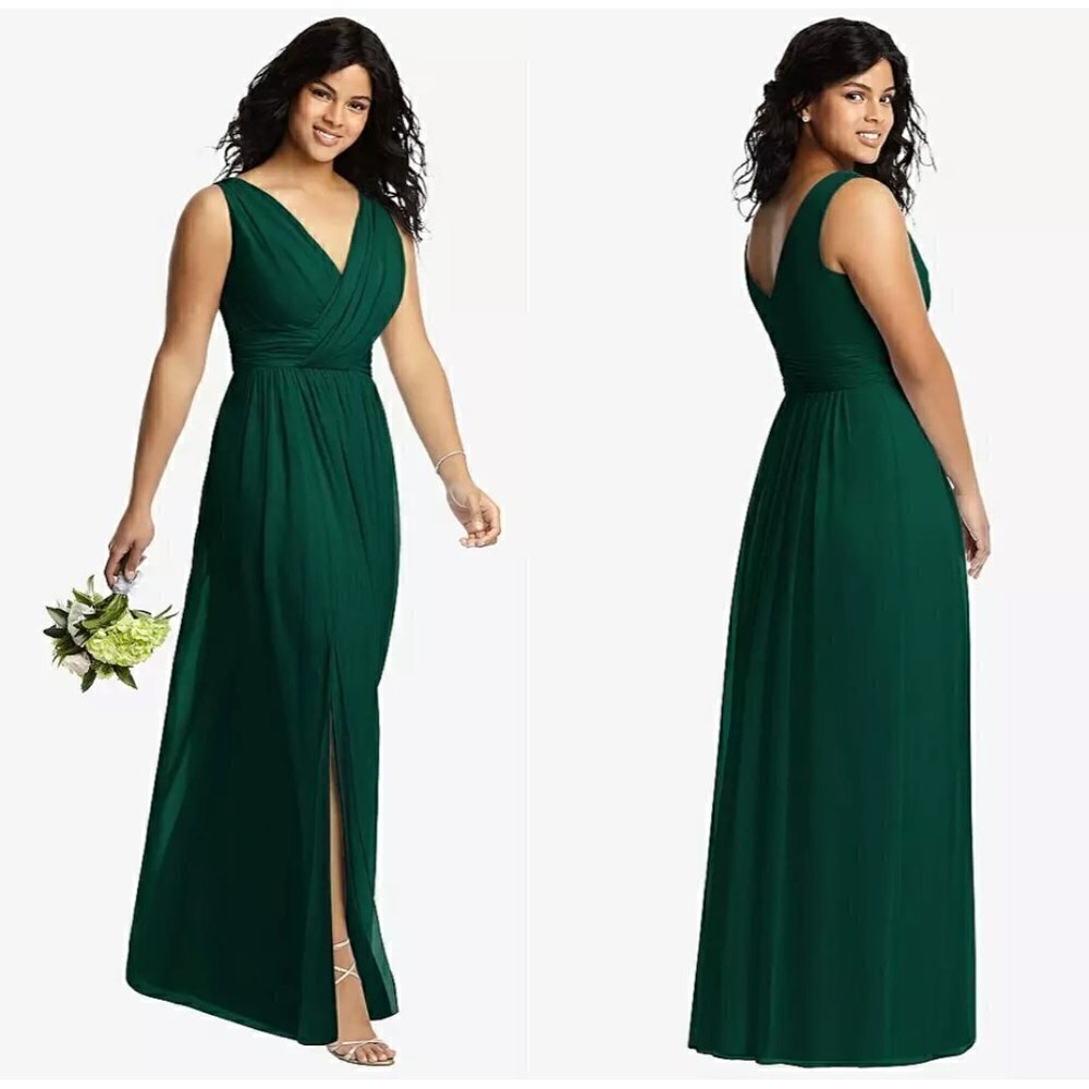 Dessy Collection Sleeveless Draped Chiffon Maxi Dress With Front Slit In Hunter